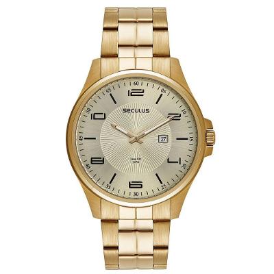 Relógio Masculino Relógio Masculino Dourado com Calendário Analógico Aço Inox Calendário Dourado