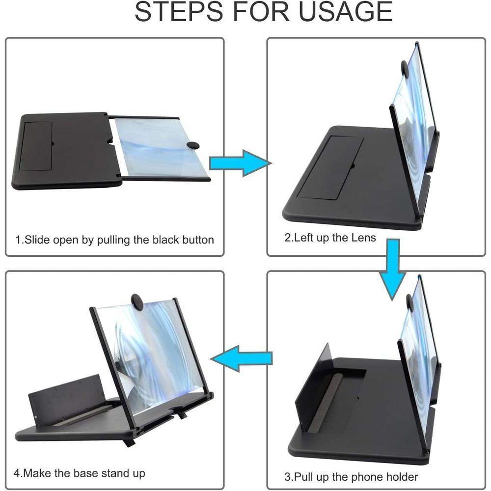 Lupa De Tela De 12 Polegadas Para Celular, Ampliador De Tela Gelar, Lupa 3d Para Celular Preto G - 7