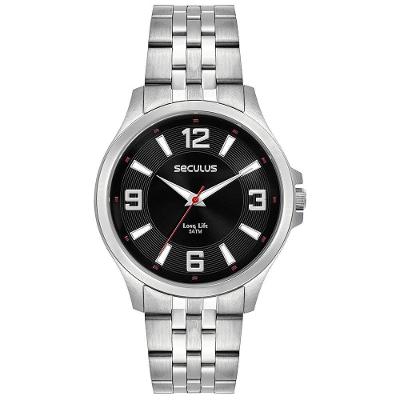 Relógio Masculino Analógico Esportivo Aço Inox com Mostrador Preto Séculus