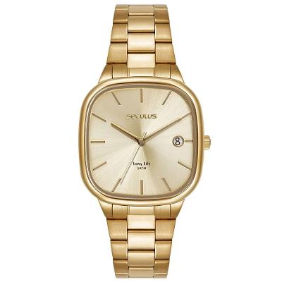 Relógio Masculino Minimalista Analógico Aço Inox Dourado Séculus 42MM