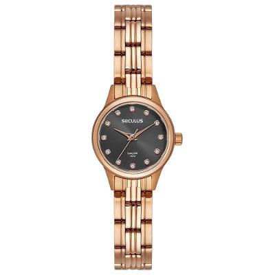 Relógio Feminino Aço Marcadores em Cristais Rosé Analógico em Aço Inox Séculus