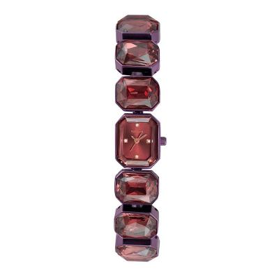Relógio Feminino Retangular Pulseira Pedras Facetadas em Metal Roxo Séculus