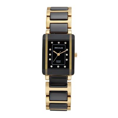 Relógio Feminino Cerâmica Analógico em Metal com Vidro Safira Dourado Séculus 2,5CM