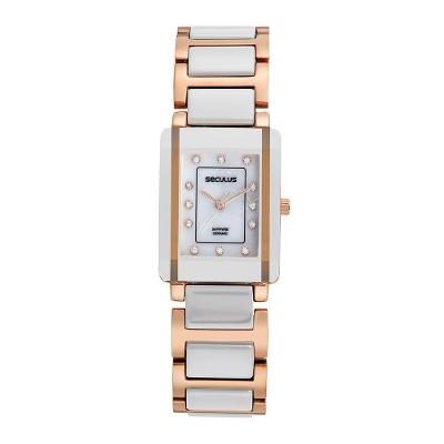 Relógio Feminino Cerâmica Rosé Analógico com Pulseira em Metal Rosê Séculus