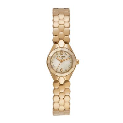 Relógio Feminino Dourado Metal Redondo 20mm Aço Joalheria com Pulseira Aço Inox Séculus