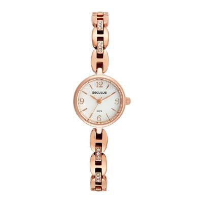 Kit Relógio Feminino Bracelete Cristais Rosé com Pulseira Metal Séculus