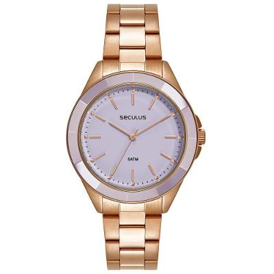 Relógio Feminino Analógico Cerâmica Facetada Rosé com Pulseira Aço Inox Séculus