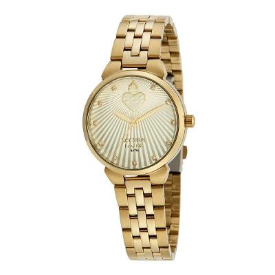 Kit Relógio Feminino Nossa Senhora de Fátima Analógico Aço Inox com Colar Dourado Séculus