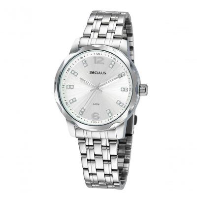 Kit Relógio Feminino Amor Analógico Aço Inox com Cristais Cor Prata Séculus 42MM