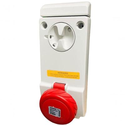 Tomada Industrial QUA4006B 3P+T 16A 380-415V IP65 com Bloqueio Mecânico Vermelho Steck