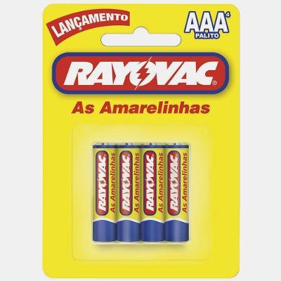 Pilha AAA Amarelinhas para Controles Remotos e Relogios Amarelo Rayovac 4 Unidades 1.5V