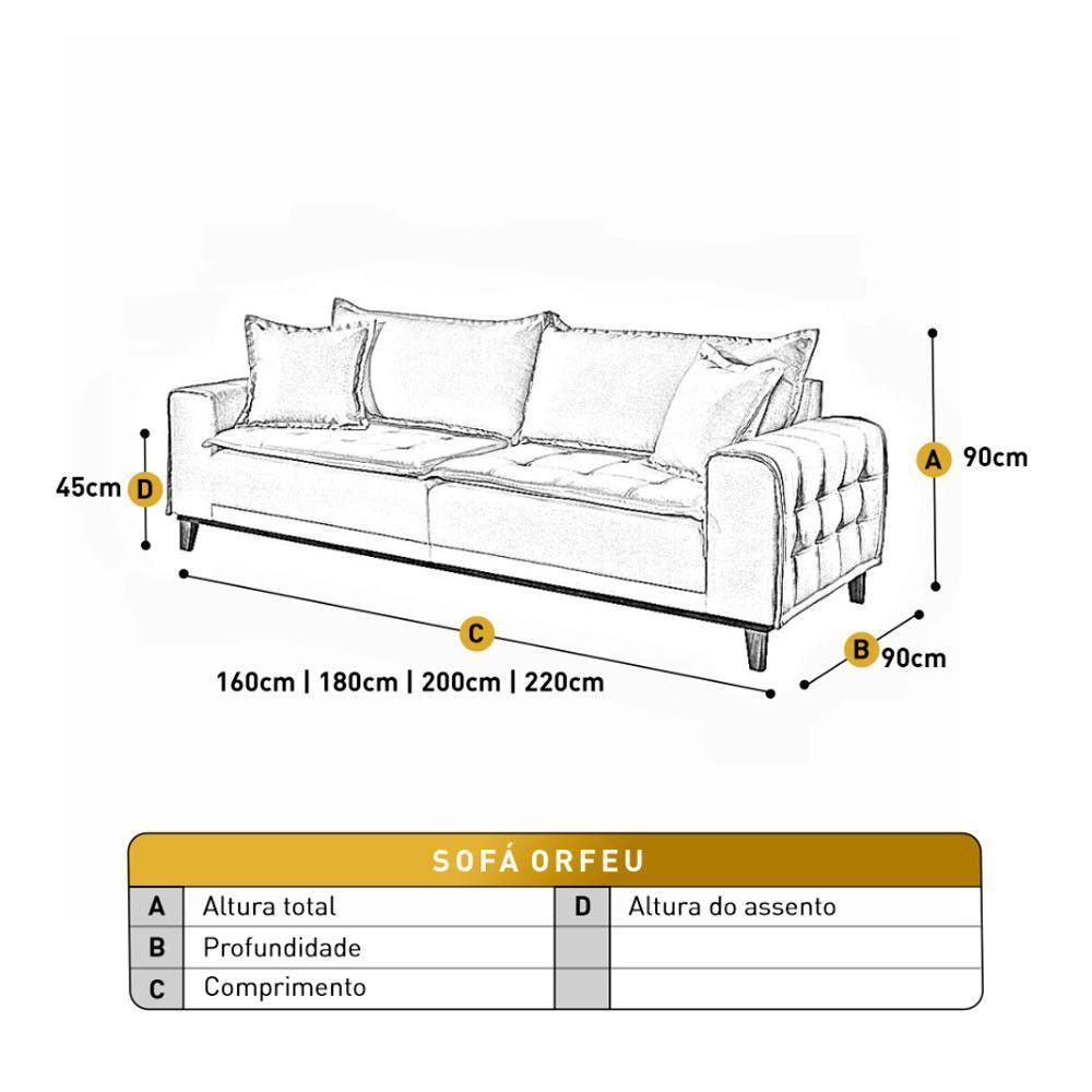 Sofá Fixo Orfeu 3 Lugares Luxo 200cm Castellar Móbile Bege Claro - 4