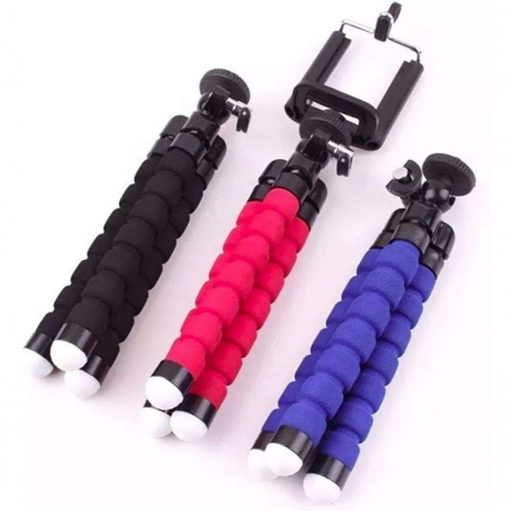 Mini Tripé Flexível Portátil C/suporte Adaptador Celular Tripe - Azul - 3