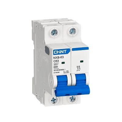 Disjuntor Bipolar NXB-63 com Proteção Sobrecarga e Curto-Circuito Curva B Inox Chint 50A 6KA