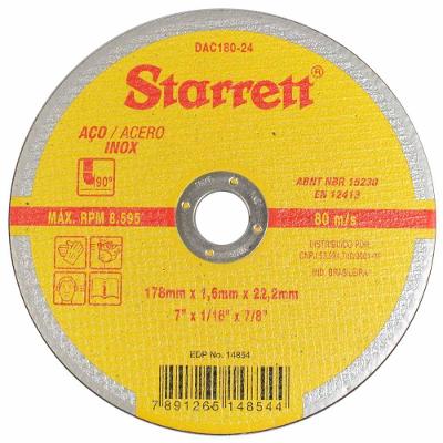 Disco de Corte DAC180-24 para Aço Inox com 2 Telas Starrett 7 X 1-16 X 7-8