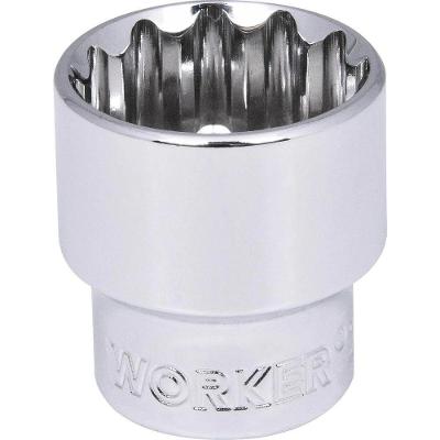 Soquete Estriado Encaixe 3-8 19MM em Aco Cromo Vanadio para Trabalhos Manuais Worker