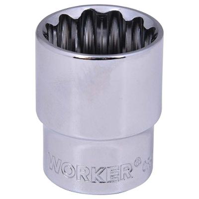 Soquete Estriado de 1-2 Encaixe 1-2 24mm Acabamento Cromado Worker 24MM