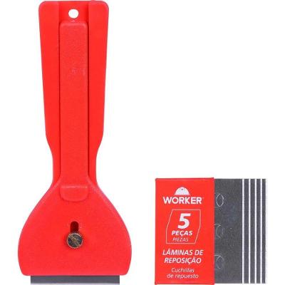 Raspador para Vidro Cerâmica e Tinta Worker com 5 Lâminas de Reposição Inox Aço Inox