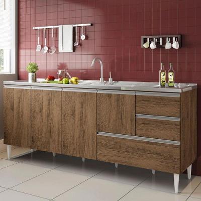 Balcão Maceió 4 Portas 3 Gavetas MDF-MDP 196CM Castanho Milani Conceal
