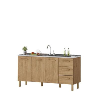 Balcão Fortaleza 3 Portas 3 Gavetas MDF-MDP 157CM Amêndoa Milani