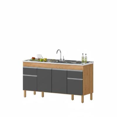 Balcão de Pia Natal sem Porta sem Gavetas MDF-MDP 148CM Amêndoa Milani Movelaria