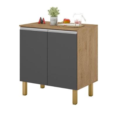 Balcão Isabela 2 Portas sem Gavetas MDF-MDP 79CM Amêndoa Grafite Milani