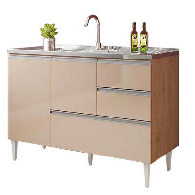 Balcão Maceió para Pia 2 Portas 3 Gavetas MDF-MDP 118CM Amêndoa Milani Conceal