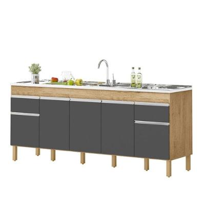 Balcão Natal 5 Portas 2 Gavetas MDF-MDP 196CM Amêndoa Grafite Milani Movelaria