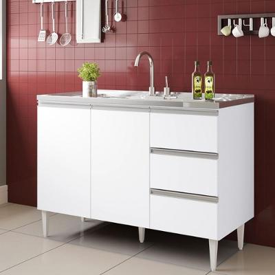 Balcão Recife 2 Portas 3 Gavetas MDF MDP 118CM Branco Milani Movelaria