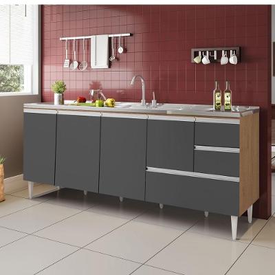 Balcão de Cozinha Maceió 4 Portas 3 Gavetas MDP 196CM Amêndoa Milani Movelaria
