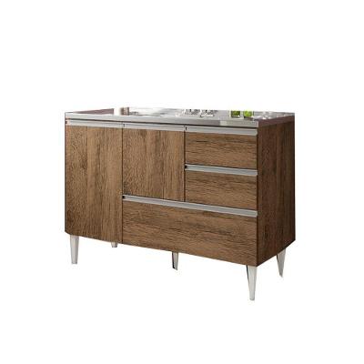 Balcão Maceió para Pia 2 Portas 3 Gavetas MDF-MDP 118CM Castanho Milani Conceal