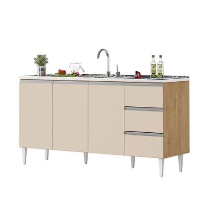 Balcão Salvador 3 Portas 3 Gavetas MDF 160CM Amêndoa Off Milani Movelaria