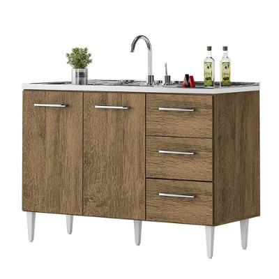 Balcão Vitória para Pia 2 Portas 3 Gavetas MDP 118CM Milani Movelaria