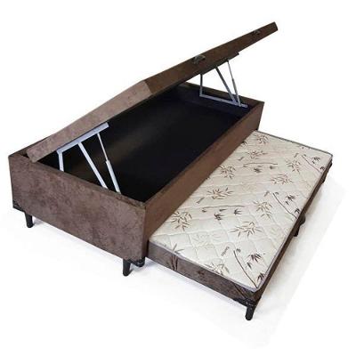 Cama Box com Baú Solteiro Suede Espuma 8cm Cama Auxiliar Marrom Homequeen