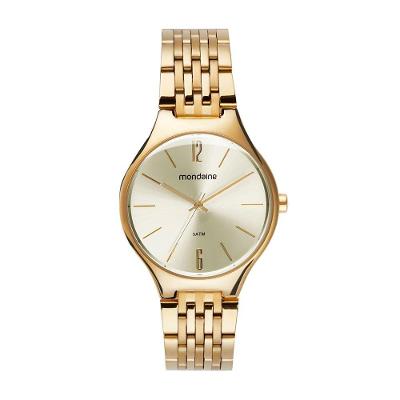 Relógio Feminino Semi Slim Abaulado Analógico em Aço Inox Dourado Mondaine 36MM