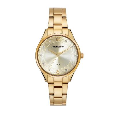 Relógio Feminino Champagne Analógico em Aço Inox Dourado Mondaine 36MM