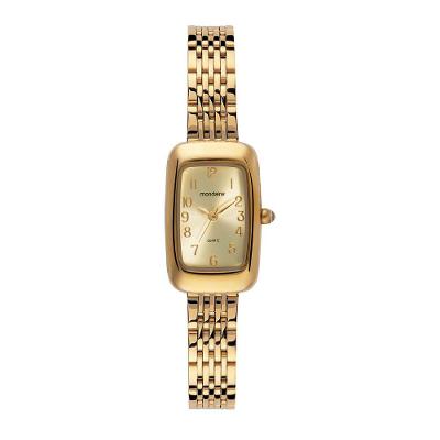Relógio Feminino Retangular Abaulado Clássico em Aço Inox Dourado Mondaine