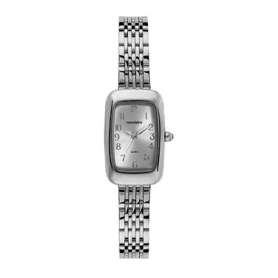 Relógio Feminino Retangular Prata Analógico Aço Inox Vedação 3 ATM Mondaine 21.5X27MM