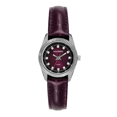 Relógio Feminino Analógico com Couro e Cristais Roxo Mondaine