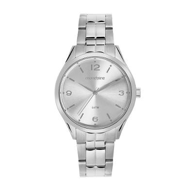 Relógio Feminino Marcações Cristais com Pulseira Aço Inox Prata Mondaine 36MM