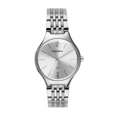 Relógio Feminino Semi Slim Abaulado Analógico Aço Inox Prata Mondaine 36MM