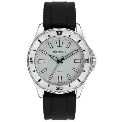 Relógio Masculino Bisel Cinza Analógico Silicone Preto Mondaine 44MM