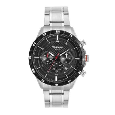 Relógio Masculino Cronógrafo Prata Visor Amplo em Aço Inox Mondaine