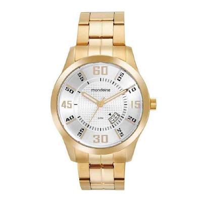 Relógio Masculino Casual com Calendário Analógico em Aço Inox Dourado Mondaine