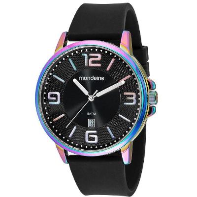 Relógio Masculino com Calendário Analógico em Silicone Preto Mondaine 48MM
