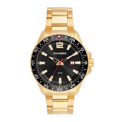 Relógio Masculino Relógio Masculino Dourado com Mostrador Preto Analógico Aço Inox Dourado Mondaine