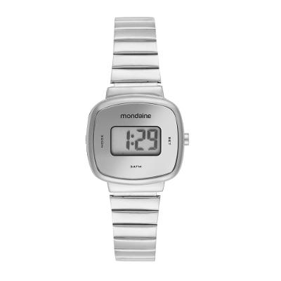 Relógio Feminino Caixa Pequena Digital Aço Inox Malha Mesh Prata Mondaine