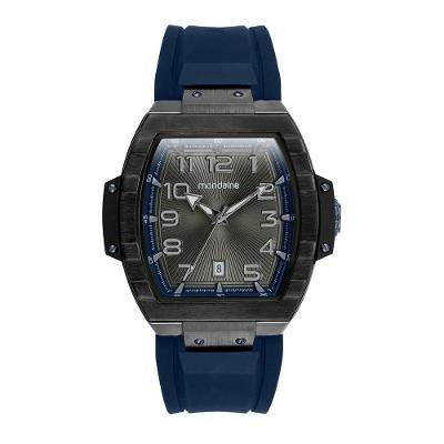 Relógio Masculino Caixa Formato Barril Analógico Silicone Calendário Azul Mondaine