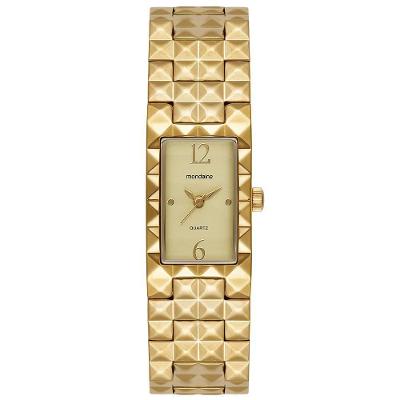 Relógio Feminino Bracelete Analógico em Aço Inox Dourado com Cristal Mineral Mondaine 19MM