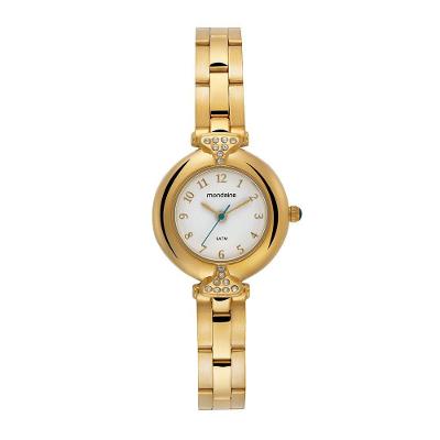 Relógio Feminino Cristais Dourado Clássico com Pulseira em Aço Inox Mondaine 28MM